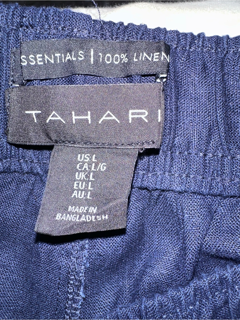 Tahari Essentials 100% Linen Navy Pull On Cropped Wide Leg Pants Women’s L - Picture 7 of 11